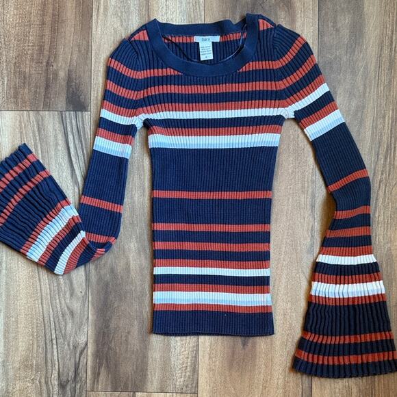 Bar III Blue and Orange Striped Bell Sleeve Sweater - Picture 1 of 5